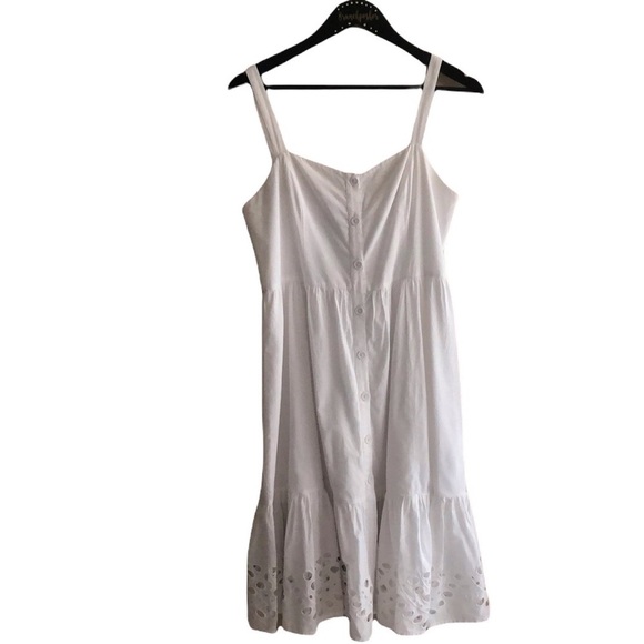French Connection White Ancolie Border Button Front Sleeveless Eyelet Mini Dress - Picture 11 of 12